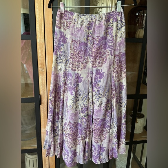 Y2K Vintage Silk midi skirt boho fairycore Reba elastic waist paisley lavender - Picture 8 of 12